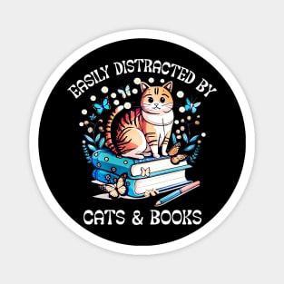 Easily Distracted by Cats and Books - Funny Cat & Book Lover Magnet